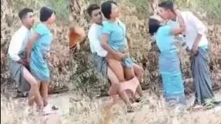 ချုံဘေးမှာမတ်တပ်ဆွဲနေတဲ့ အတွဲချောင်းရိုက်