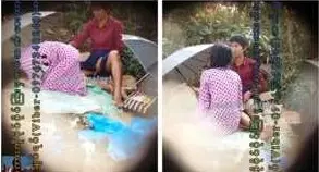 ထီးနှစ်ချောင်းကာပီးအတွင်းခံလေးချွတ် ဂါဝန်လေးလှန်ပြီး ကပ်တိုးလေး