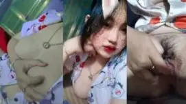 ပါကင်အငုံလေးကိုရှယ်ပွတ်ပြတဲ့ ကျောင်းသူလေး